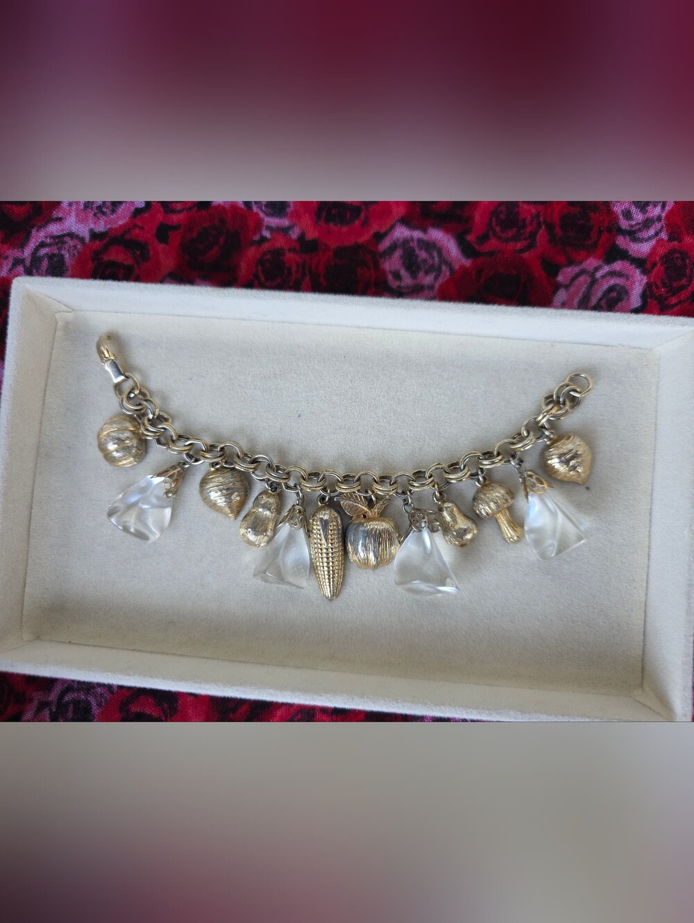Vintage Gold Tone Harvest Fruit Charm Bracelet